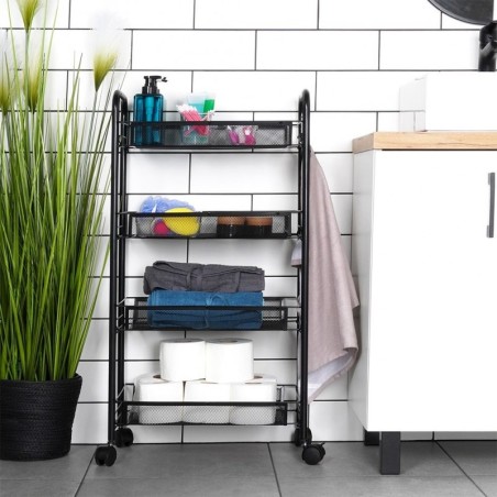 Metallist riiul ratastel 4 korrust, must
