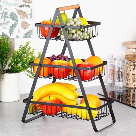 Metallist kolmekordne käepidemega puuviljakorv, must