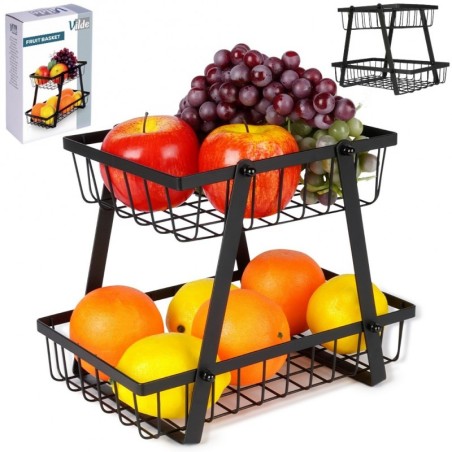 Puuviljakorv, kahetasandiline, metall, must | FreshDesign.ee