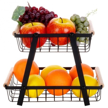 Kahe tasandiline puuviljakorv, metall, must