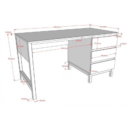 Kirjutuslaud Eva 140x70 cm, valge | FreshDesign.ee