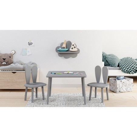 Laste puidust laua ja toolide komplekt Bunny, hall