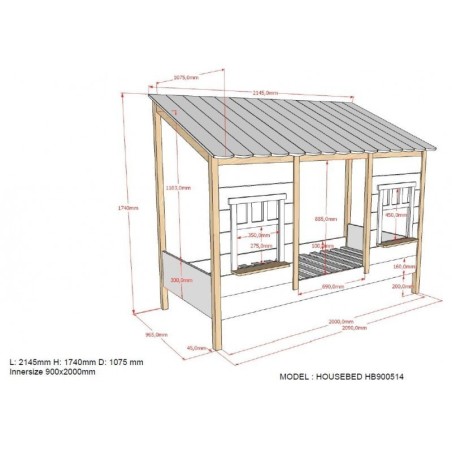 Majavoodi House 90x200 cm, mänd/valge | FreshDesign.ee