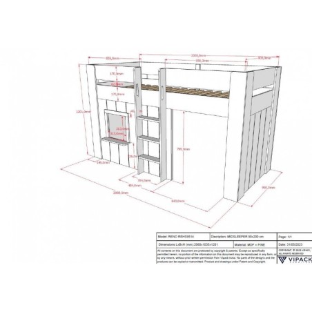 Kõrge majavoodi Reno 90x200 cm + kardinad | FreshDesign.ee