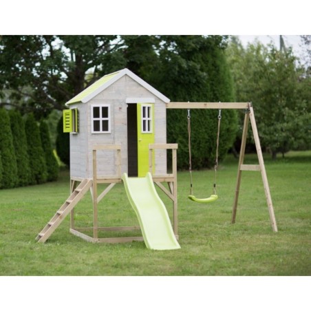Mängumaja mänguväljak M24L roheline (moodul mängumaja+platvorm+kiik+liumägi) + õueköök