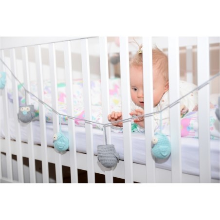 Käsitsi heegeldatud öökullidega vanik lastetoale, orgaaniline puuvill, 190 cm