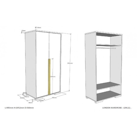 Riidekapp London 2 uksega, valge/pöök | FreshDesign.ee