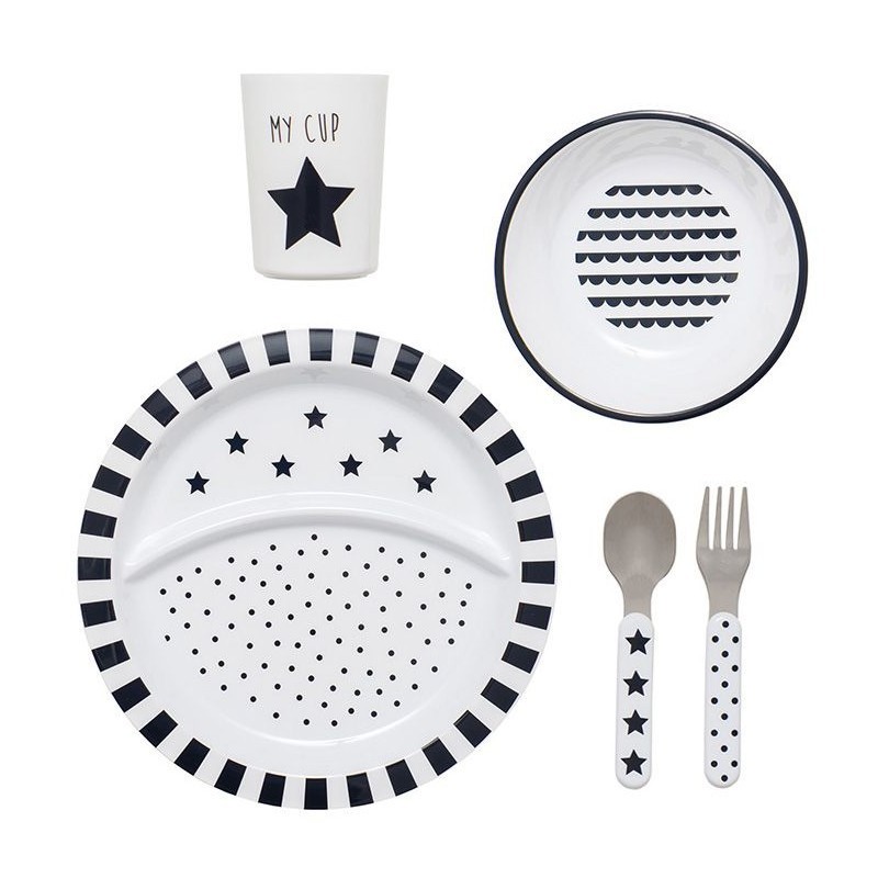 Laste sööginõude komplekt, must/valge | FreshDesign.ee