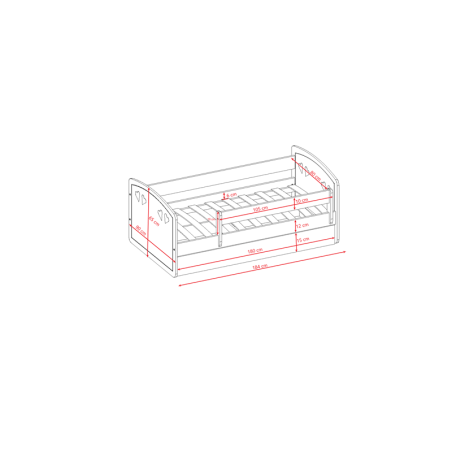 Voodi Julia 80x180 cm, sahtli ja madratsiga, hall/valge