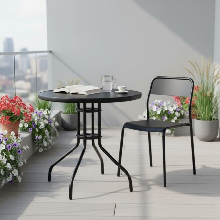 Ümmargune aialaud 80 cm karastatud klaasist päikesevarju auguga, must