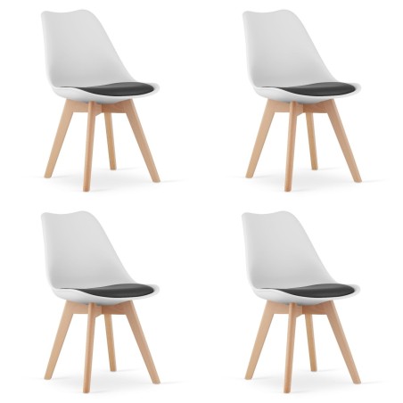 Toolide komplekt, must-valge, puidust jalad, 4 tk