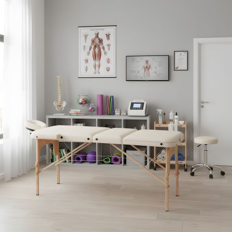 Puidust kokkupandav massaažilaud, 3-osaline reguleeritav teraapialaud koos kandekotiga