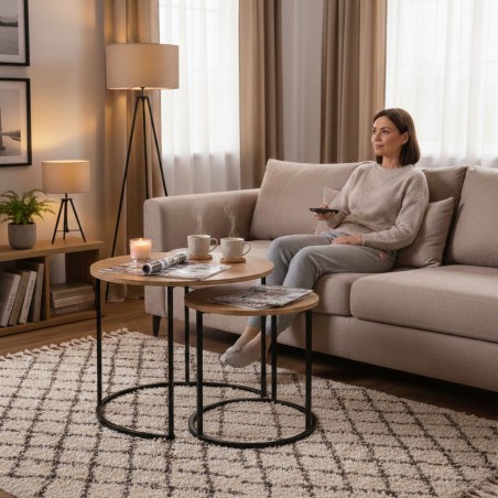 Diivanilaua komplekt 2-st ümmargusest heledast tammepuidust loft stiilis 