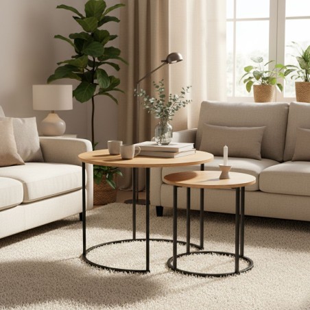 Diivanilaua komplekt 2-st ümmargusest heledast tammepuidust loft stiilis 