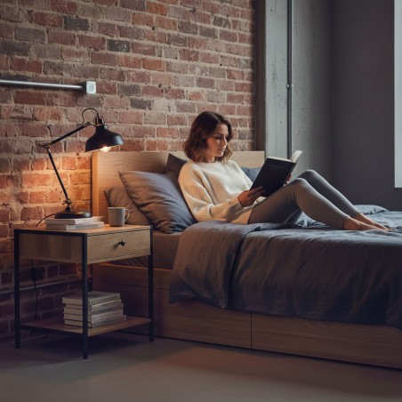 Öökapp sahtli ja riiuliga diivanilaud Hele tammepuust Loft 