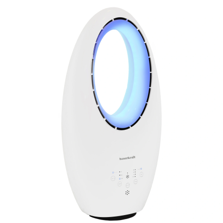 Moodne labadeta põrandaventilaator 60W – vaikne õhujahuti LED-valgustuse, taimeri ja kaugjuhtimispuldiga