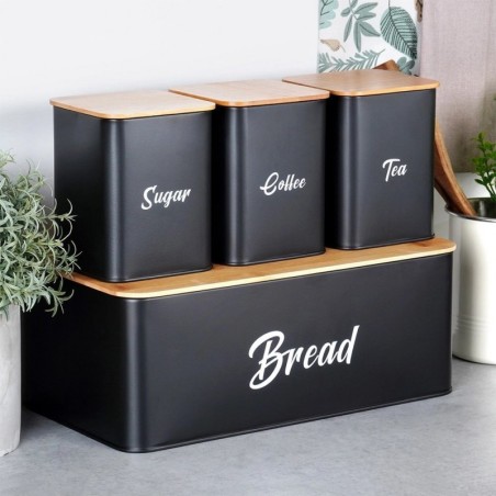 Leivakarp koos anumatega tee, kohvi, musta metalli suhkru jaoks, 4 tk.