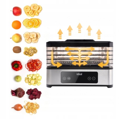 Suur toidukuivati ​​seentele, puu- ja köögiviljadele IDEAL INOX + konvektsioon 400 W + taimer