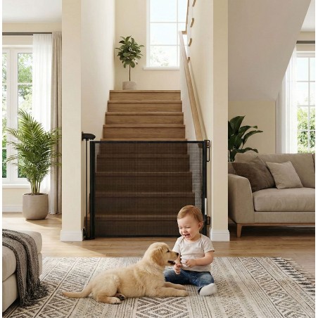 Kaitsev sissetõmmatav turvavärav 160 cm treppidele ja ustele Must