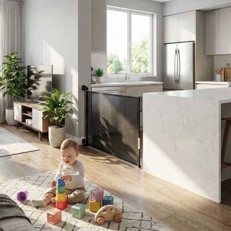 Sissetõmmatav Turvavärav Lastetele ja Lemmikloomadele 160 cm Must