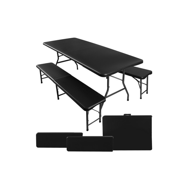 Kokkupandav aialaud 180cm + 2 pinki - must