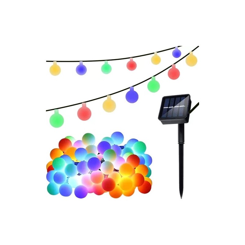 Päikesepatareiga valguskett aeda, pallidega, mitmevärviline, 7 m