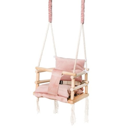 Roosa puidust laste kiik – Turvaline beebikiik siseruumidesse ja aeda