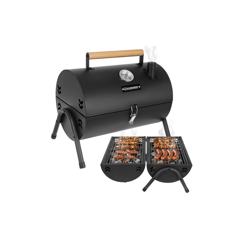 Kompaktne söegrill termomeetri ja kahe restiga – ideaalne matkale ja aeda (36,5x28x41,5 cm)