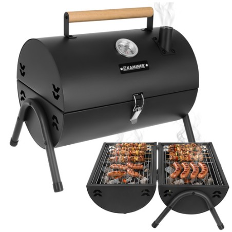 Kompaktne söegrill termomeetri ja kahe restiga – ideaalne matkale ja aeda (36,5x28x41,5 cm)