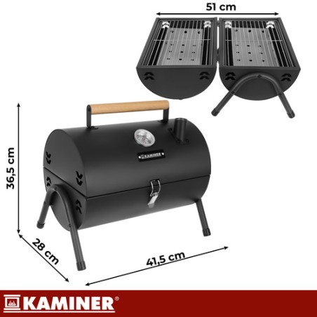 Kompaktne söegrill termomeetri ja kahe restiga – ideaalne matkale ja aeda (36,5x28x41,5 cm)