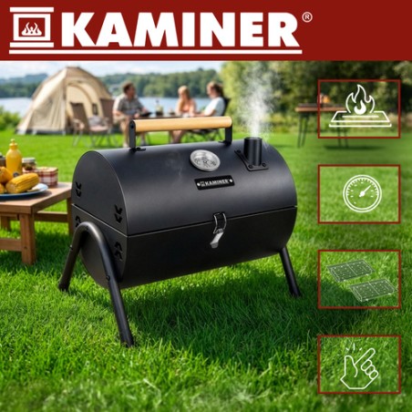 Kompaktne söegrill termomeetri ja kahe restiga – ideaalne matkale ja aeda (36,5x28x41,5 cm)