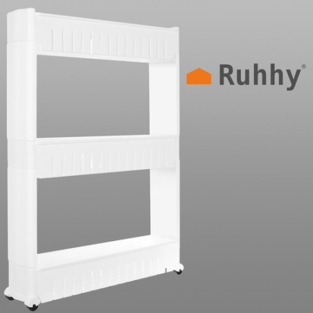 Mobiilne ratastel hoiuriiul kitsastesse vahedesse – universaalne köögi ja vannitoa panipaik, valge