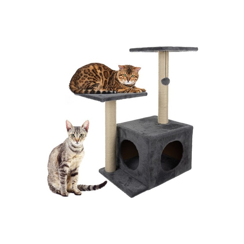 Neljakorruseline kassipuu kraapimispostiga, 71 cm, hall/beež