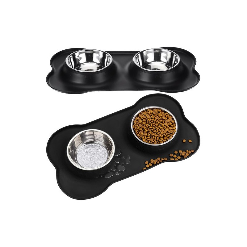 Lemmiklooma kahekordne söögi- ja joogikauss roostevabast terasest libisemiskindla silikoonalusega 2 x 450 ml