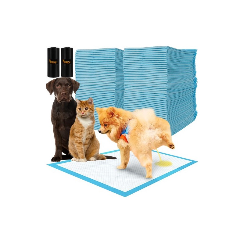 Imavad hügieenipadjad lemmikloomadele (100 tk, 60x40 cm) koos jäätmekottidega