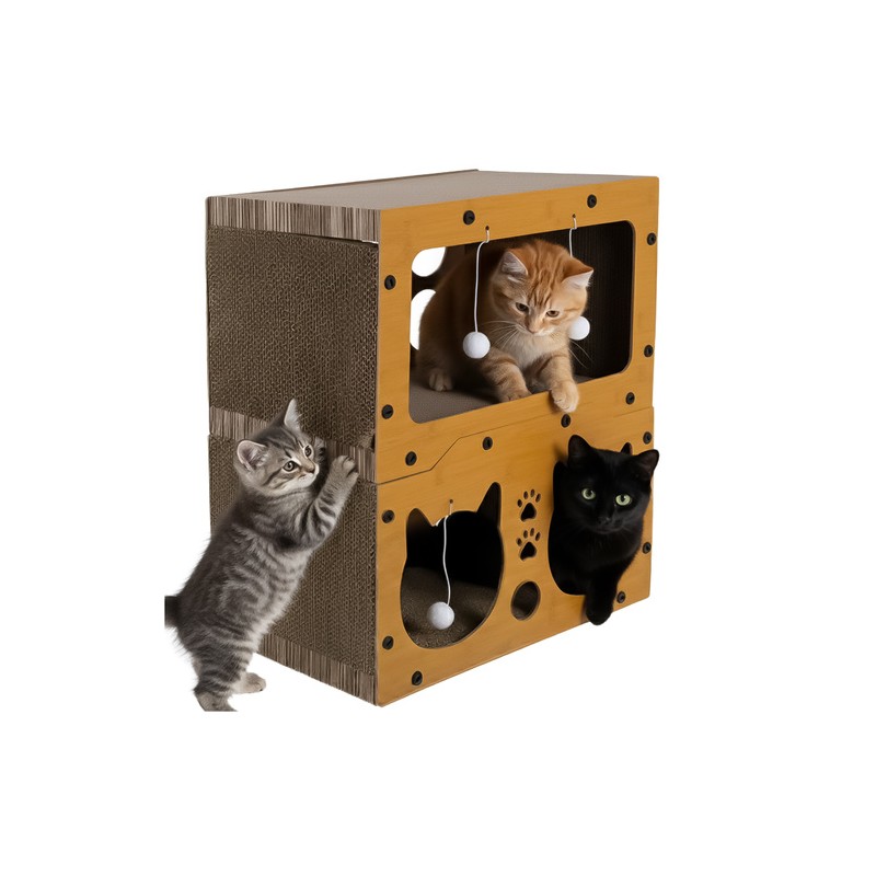 Kahekorruseline Kassi Kraapimispost ja Mängumaja – Stabiilne ja Keskkonnasõbralik Lemmikloomadele