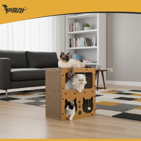 Kahekorruseline Kassi Kraapimispost ja Mängumaja – Stabiilne ja Keskkonnasõbralik Lemmikloomadele