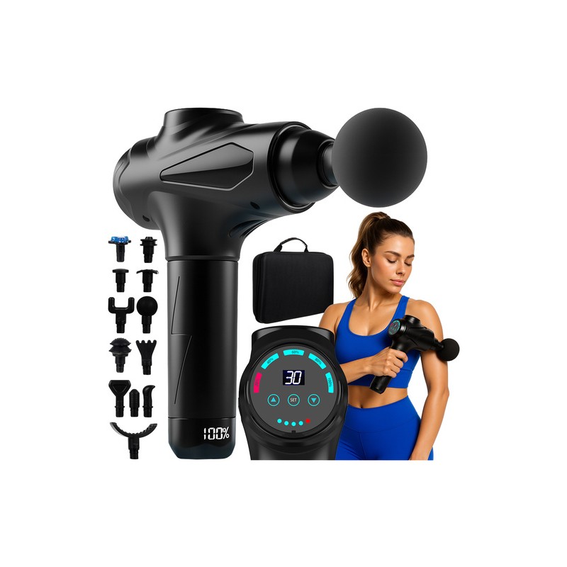 Professionaalne Massaažipüstol 30 Intensiivsuse Taseme ja 12 Otsikuga – Lihaste Taastumiseks