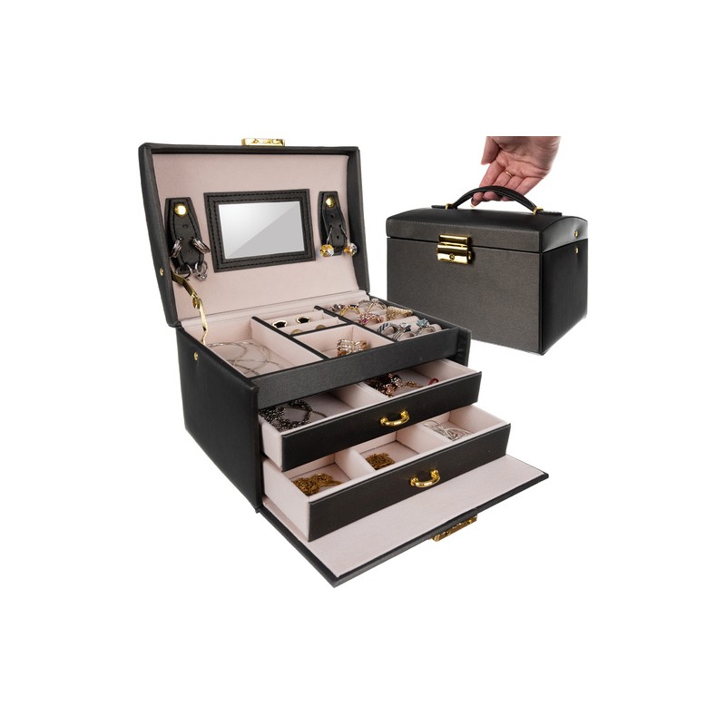 Elegantne must ehtekarp lukustuse ja peegliga – avar ehteorganiseerija