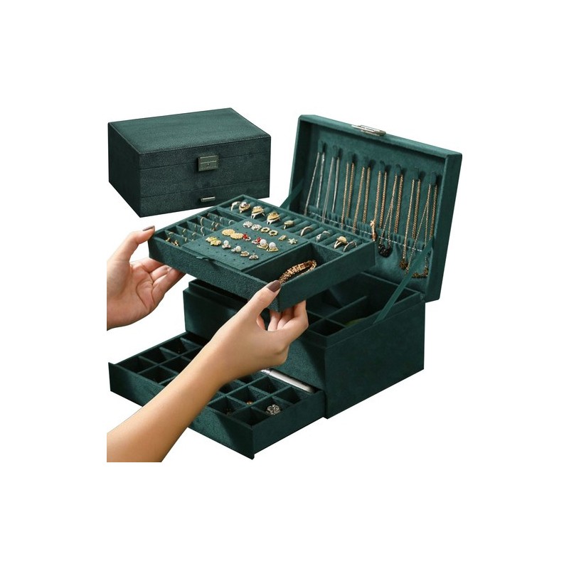 Roheline Ehtekarp Organiseerija Võtmega Lukustatav – Elegantsed Sahtlid Ehetele