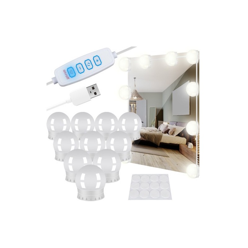 Reguleeritavad LED-valgustid peeglile ja tualettlauale, 10 tk, USB-toitel