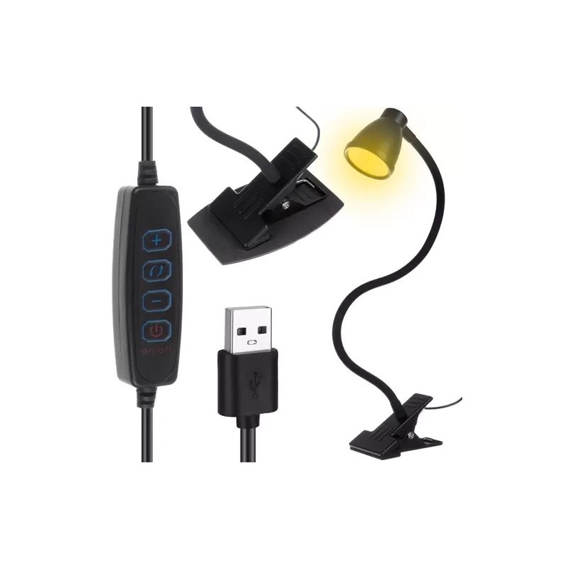 Mitmekülgne klambriga LED laualamp – must, painduva käe ja reguleeritava valgustusega