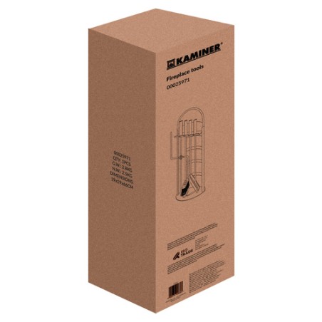 Kvaliteetne 5-osaline kaminatarvikute komplekt terasest alusega