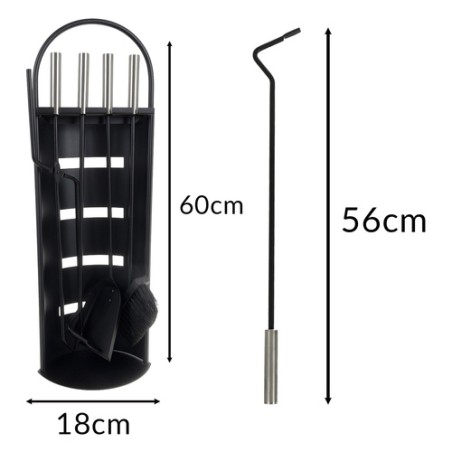 Kvaliteetne 5-osaline kaminatarvikute komplekt terasest alusega