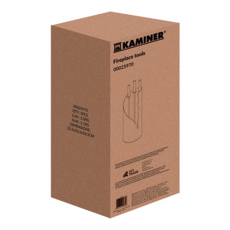 Elegantne 4-osaline kaminatarvikute komplekt terasest hoiualusega