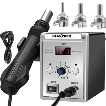 Professionaalne kuumaõhu jootekolb ja elektroonika remondijaam LCD-ekraaniga