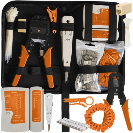 Professionaalne RJ45/RJ11 võrgukaabli testimise ja paigaldamise tööriistakomplekt (145 osa)