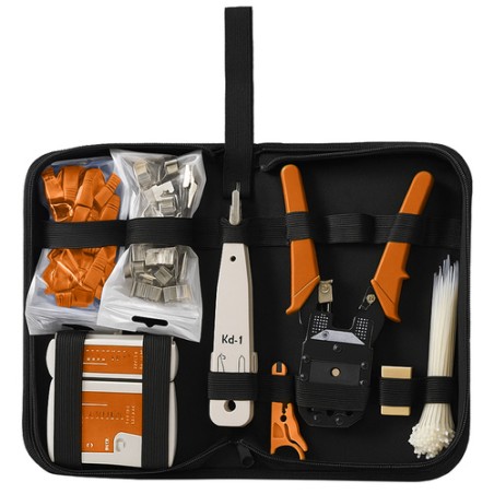 Professionaalne RJ45/RJ11 võrgukaabli testimise ja paigaldamise tööriistakomplekt (145 osa)