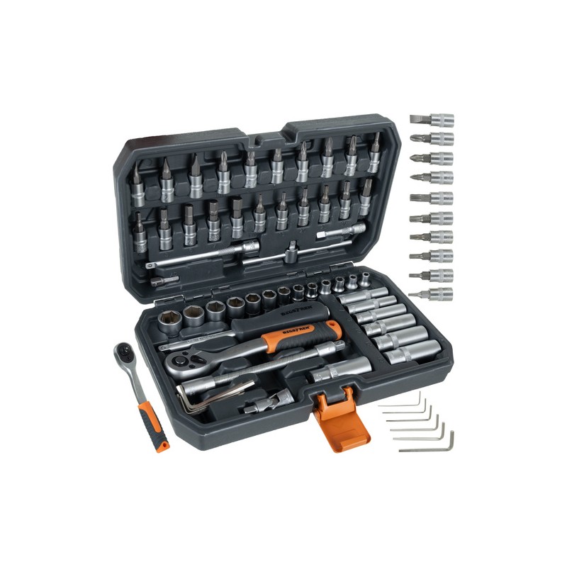 Professionaalne 56-osaline Tööriistakomplekt 1/4" Padrunvõtmete ja Otsikutega CrV Terasest