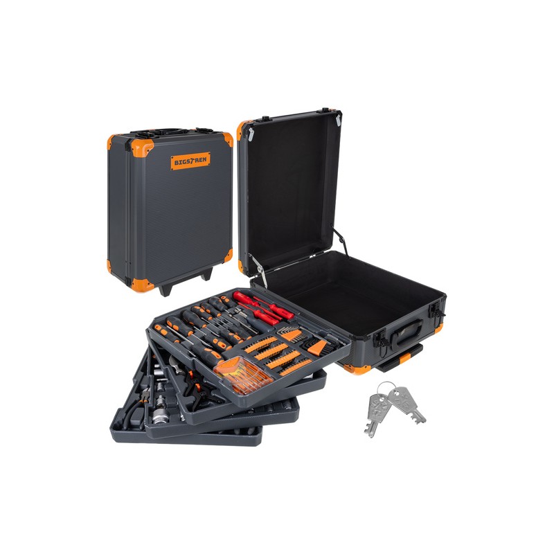 Universaalne tööriistakomplekt 1000 osaga ratastel alumiiniumkohvris